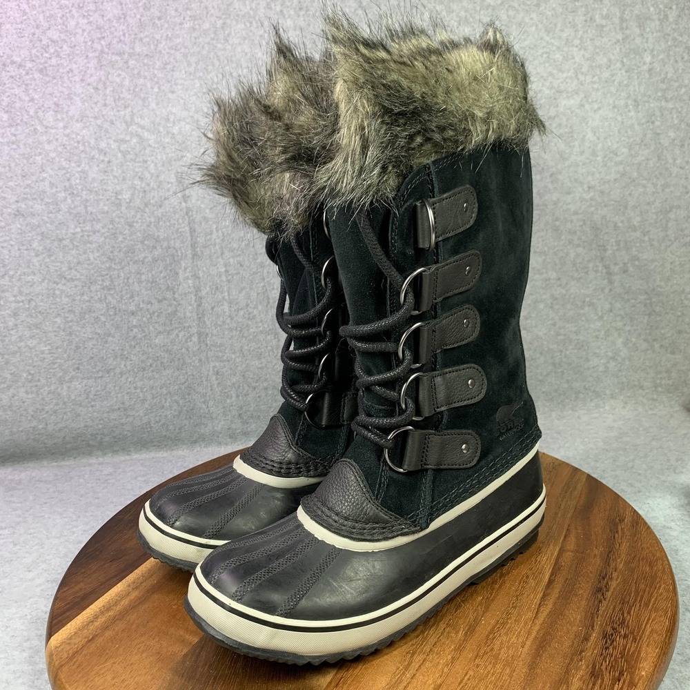 Sorel Black Faux Fur Trim Winter Rain Boots